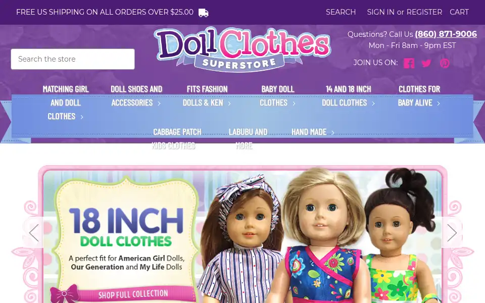 Screenshot of dollclothessuperstore.com