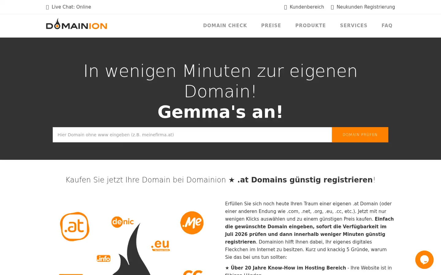 Screenshot of domainion.at