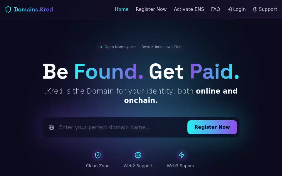 Screenshot of domains.kred