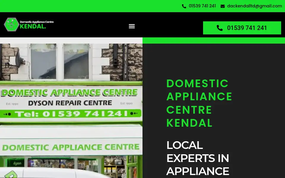 Screenshot of domesticappliancecentrekendal.co.uk