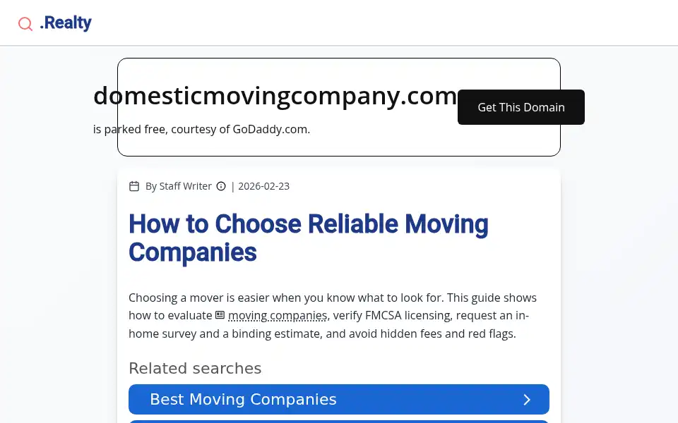 Screenshot of domesticmovingcompany.com