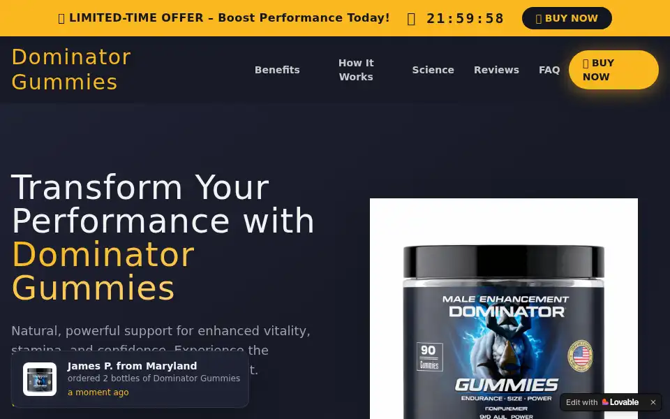 Screenshot of dominator-gummies.lovable.app