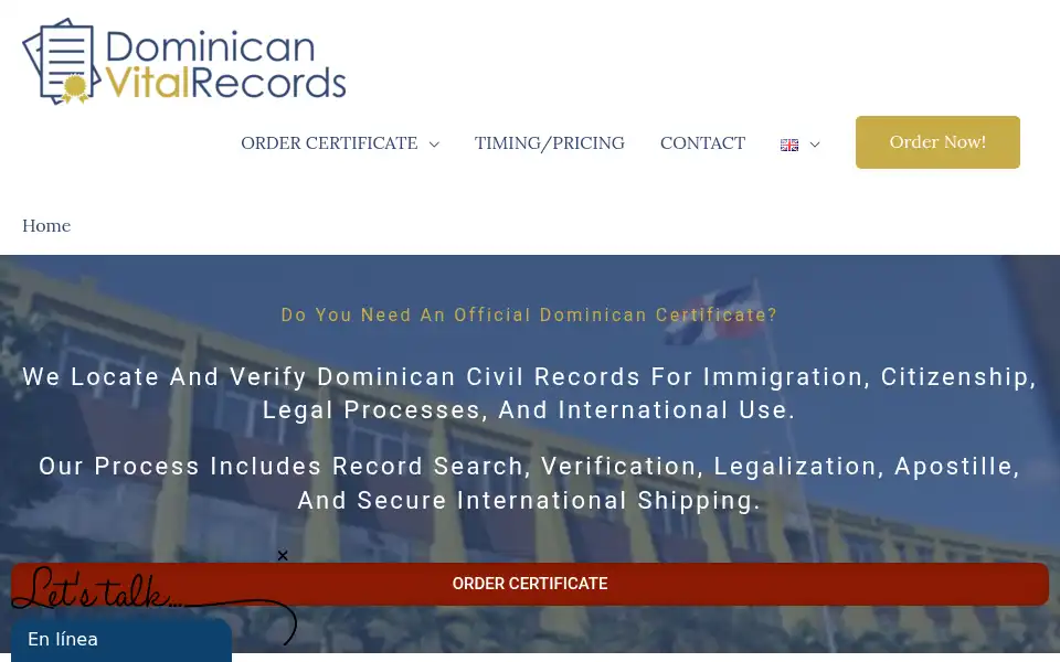 Screenshot of dominicanvitalrecords.com