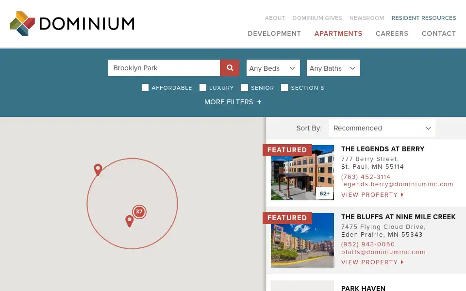 Screenshot of dominiumapartments.com