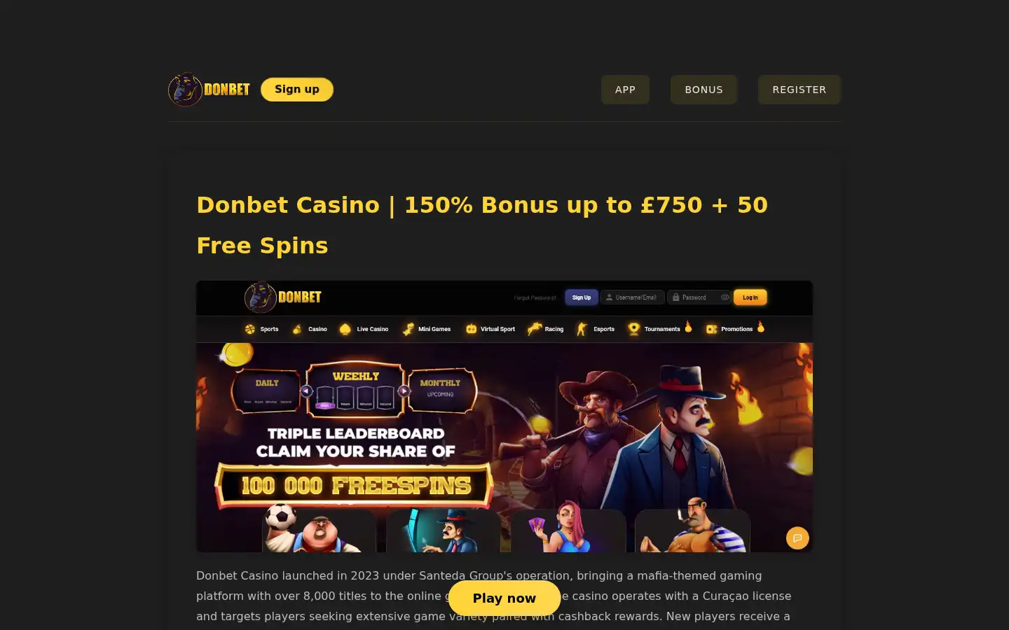 Screenshot of donbetcasino.me.uk