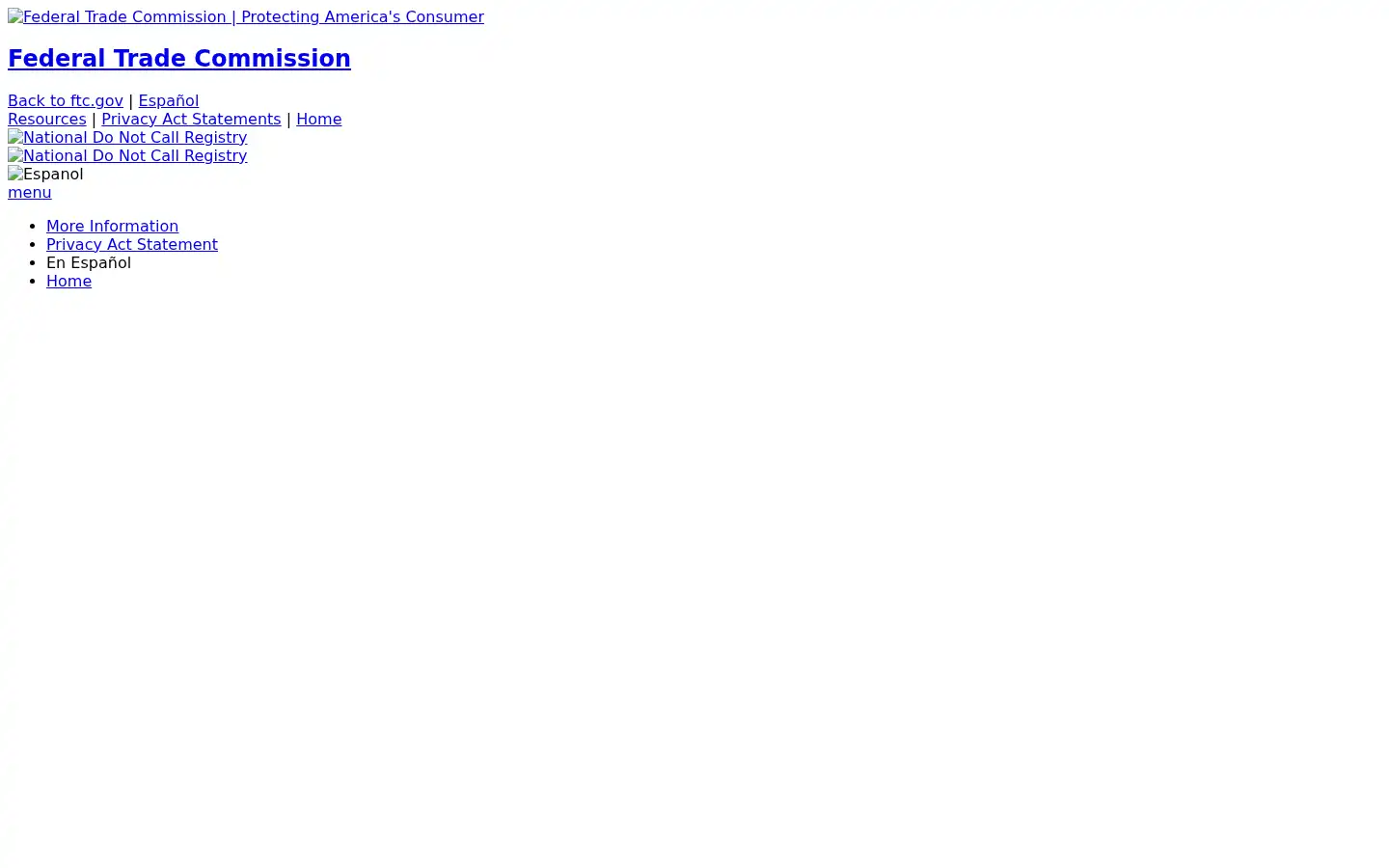 Screenshot of donotcall.gov