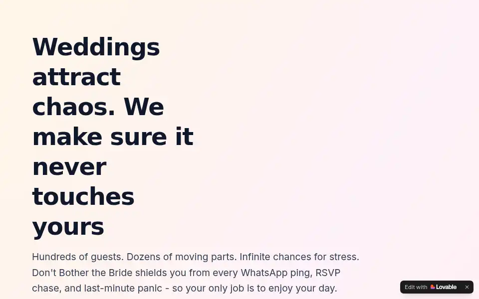Screenshot of dontbotherthebride.com