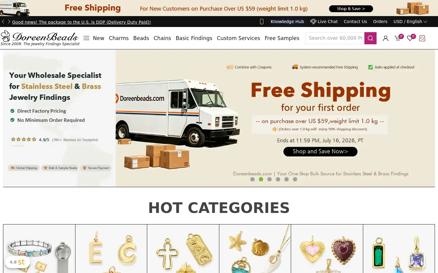 Screenshot of doreenbeads.com