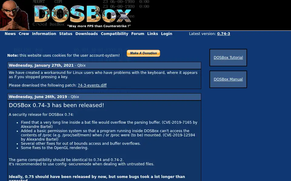 Screenshot of dosbox.com