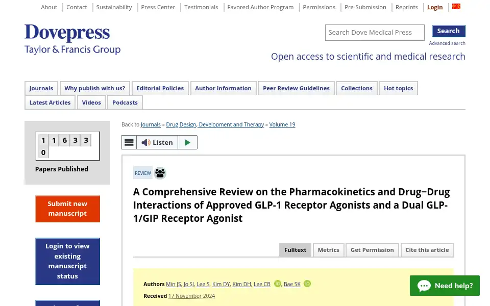 Screenshot of dovepress.com