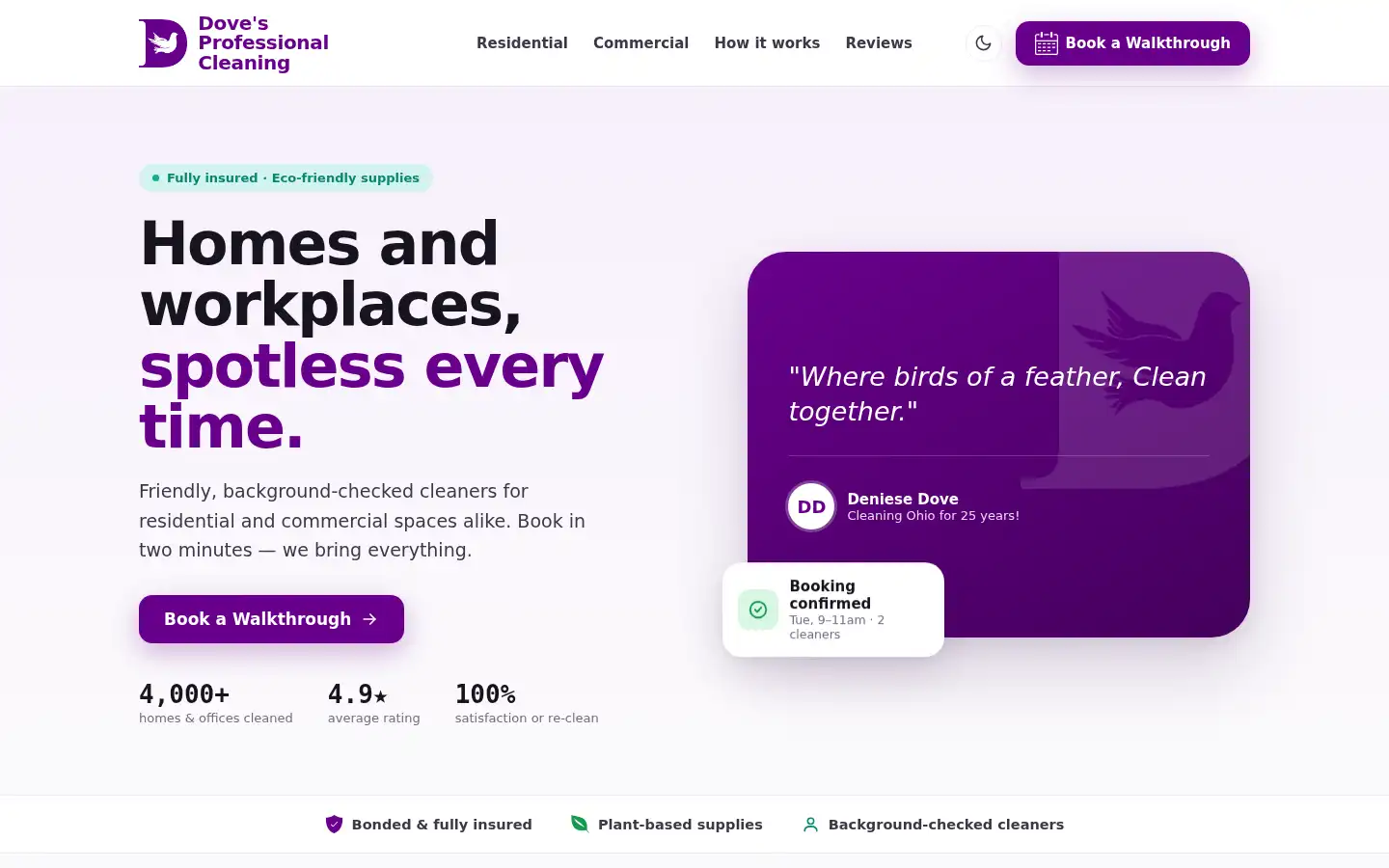 Screenshot of doveprocleaning.com