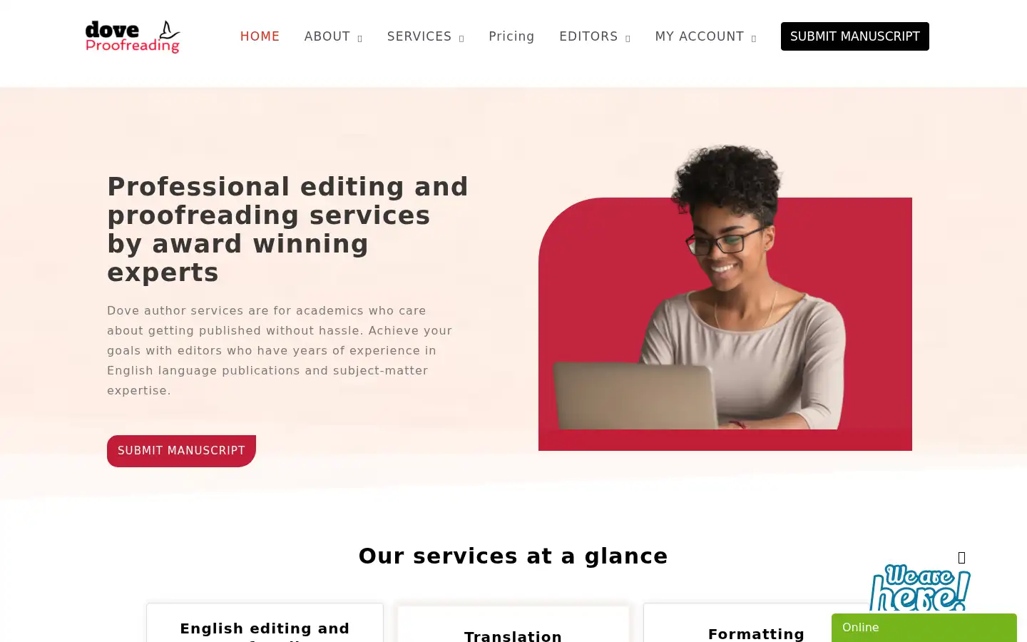 Screenshot of doveproofreading.com