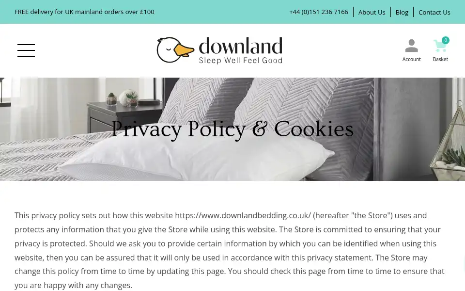 Screenshot of downlandbedding.co.uk
