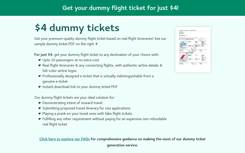 Screenshot of downloaddummyticket.com