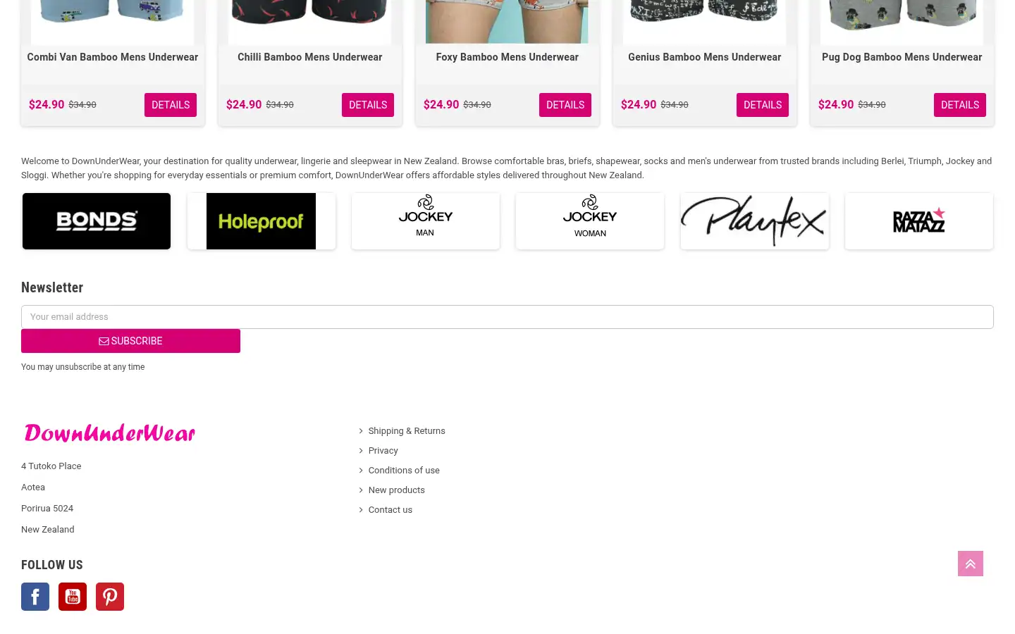 Screenshot of downunderwear.co.nz