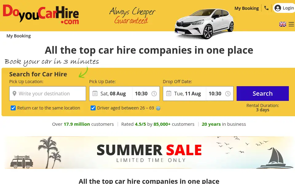 Screenshot of doyoucarhire.com