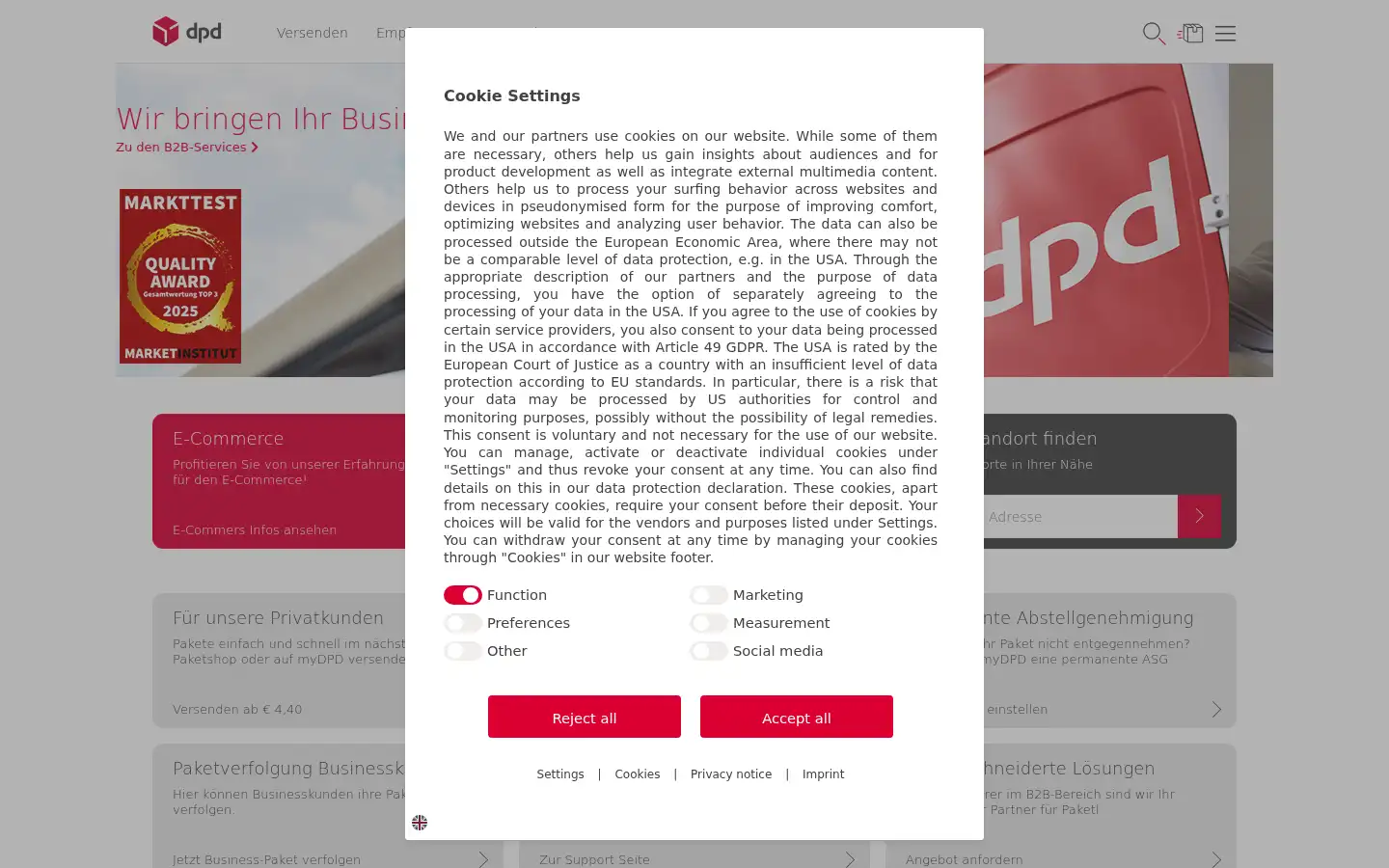 Screenshot of dpd.at
