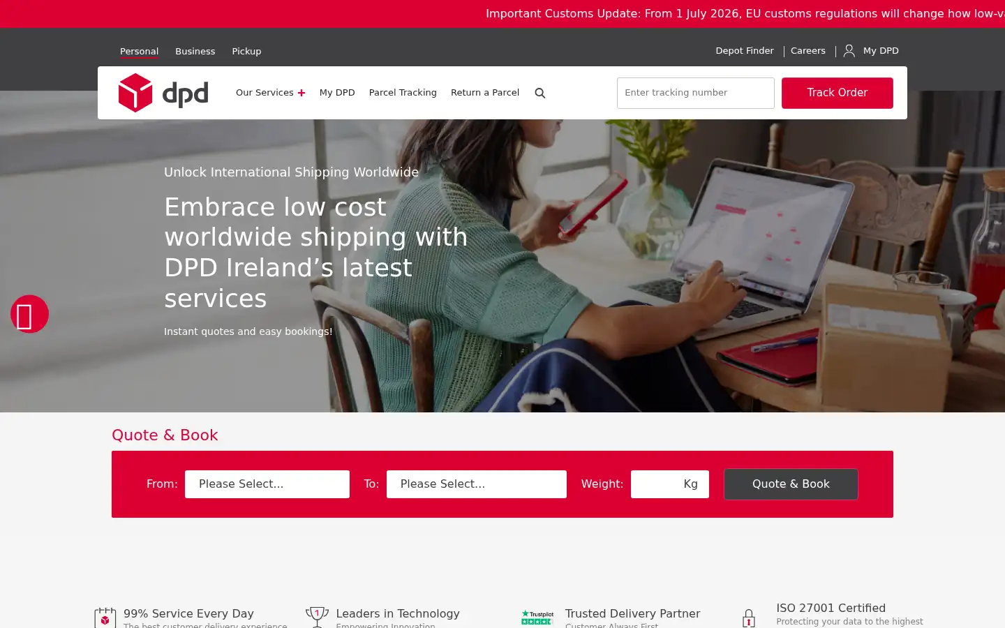 Screenshot of dpd.ie