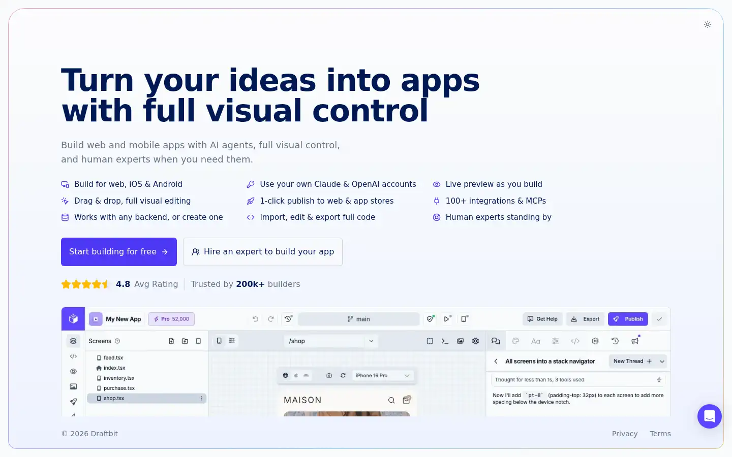 Screenshot of draftbit.com