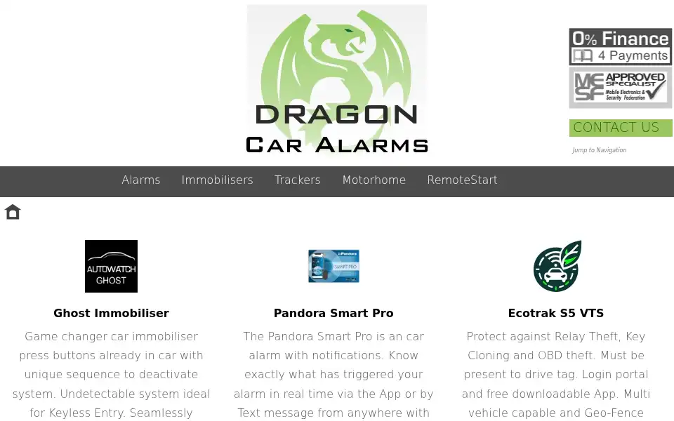 Screenshot of dragoncaralarms.co.uk