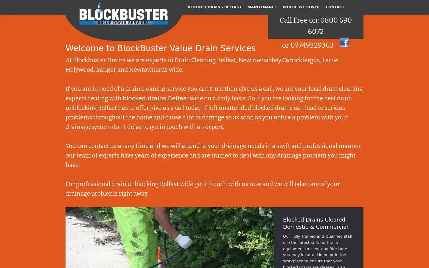 Screenshot of draincleaningbelfast.com
