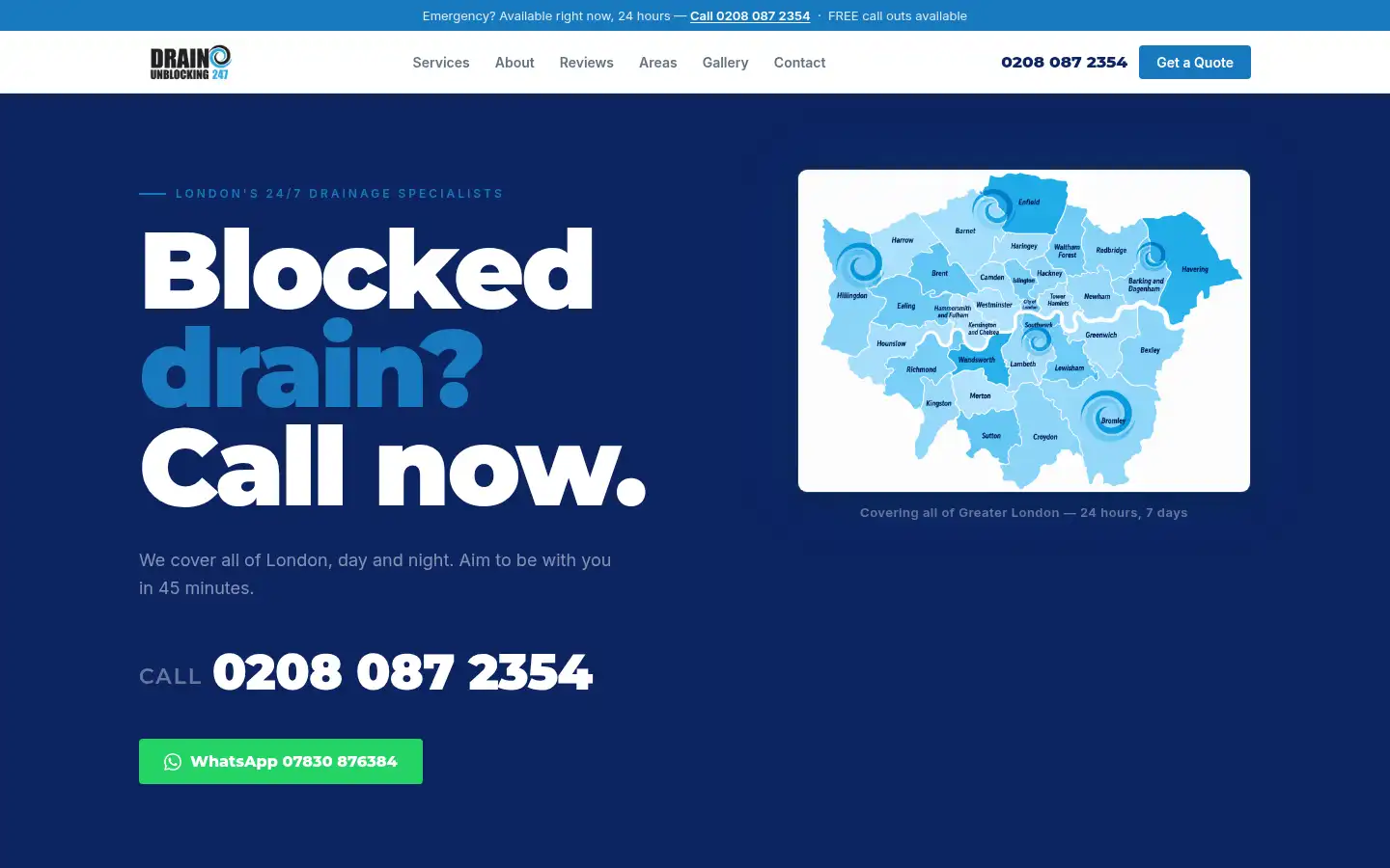 Screenshot of drainunblocking247.co.uk