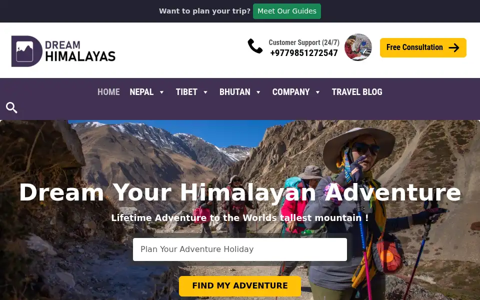 Screenshot of dreamhimalayas.com