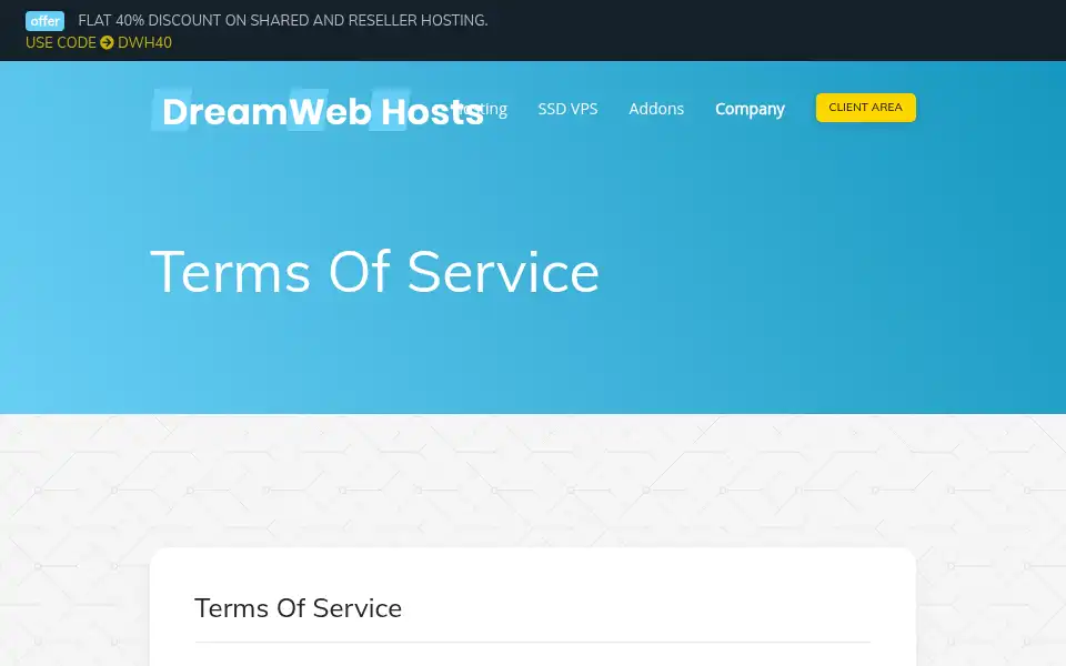 Screenshot of dreamwebhosts.com