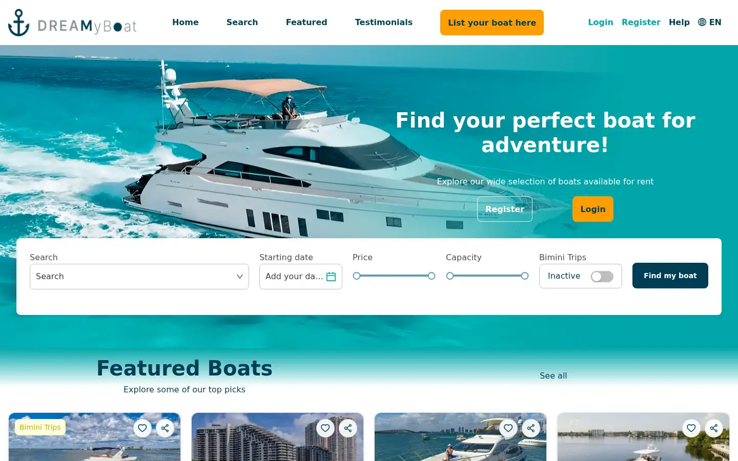 Screenshot of dreamyboat.com
