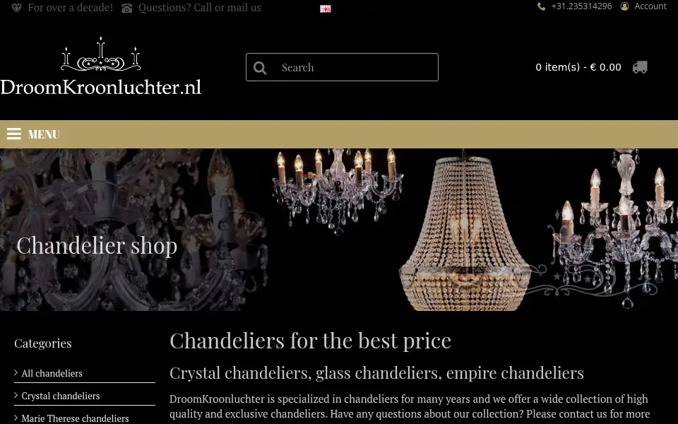 Screenshot of droomkroonluchter.nl