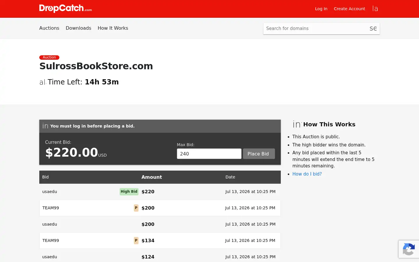 Screenshot of dropcatch.com