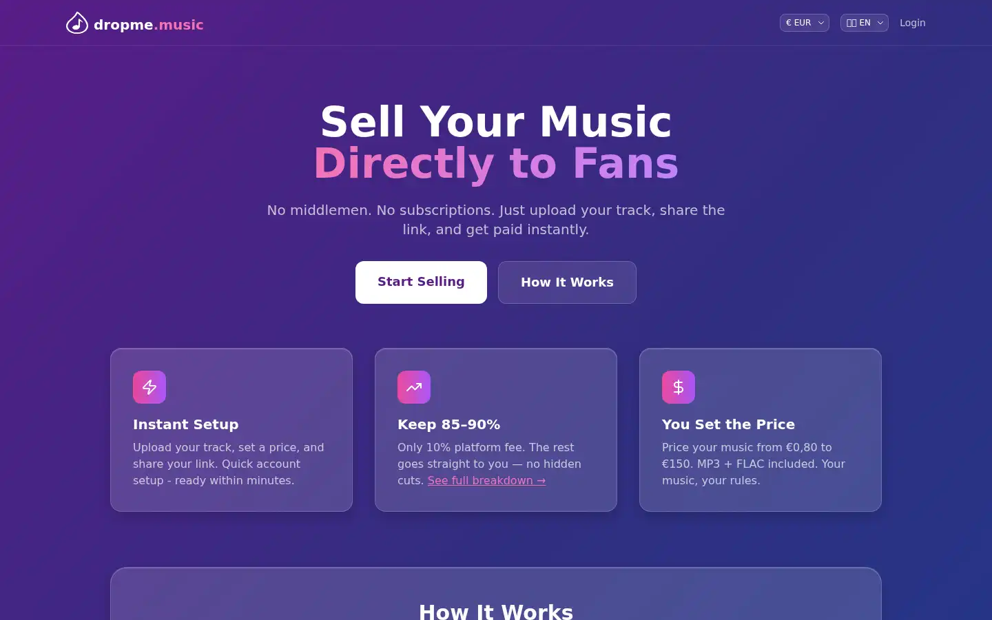Screenshot of dropme.music