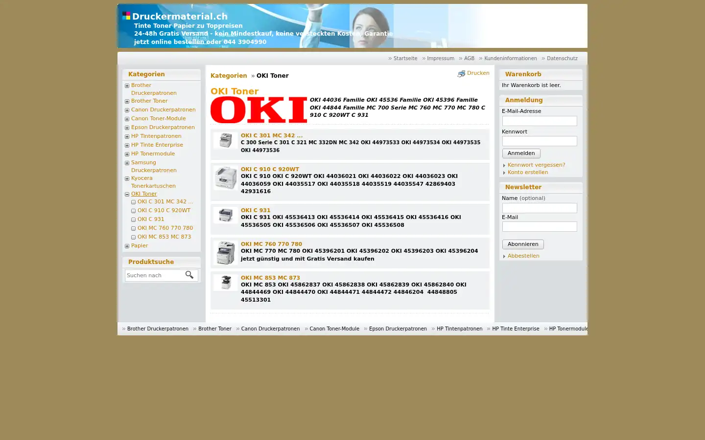 Screenshot of druckermaterial.ch