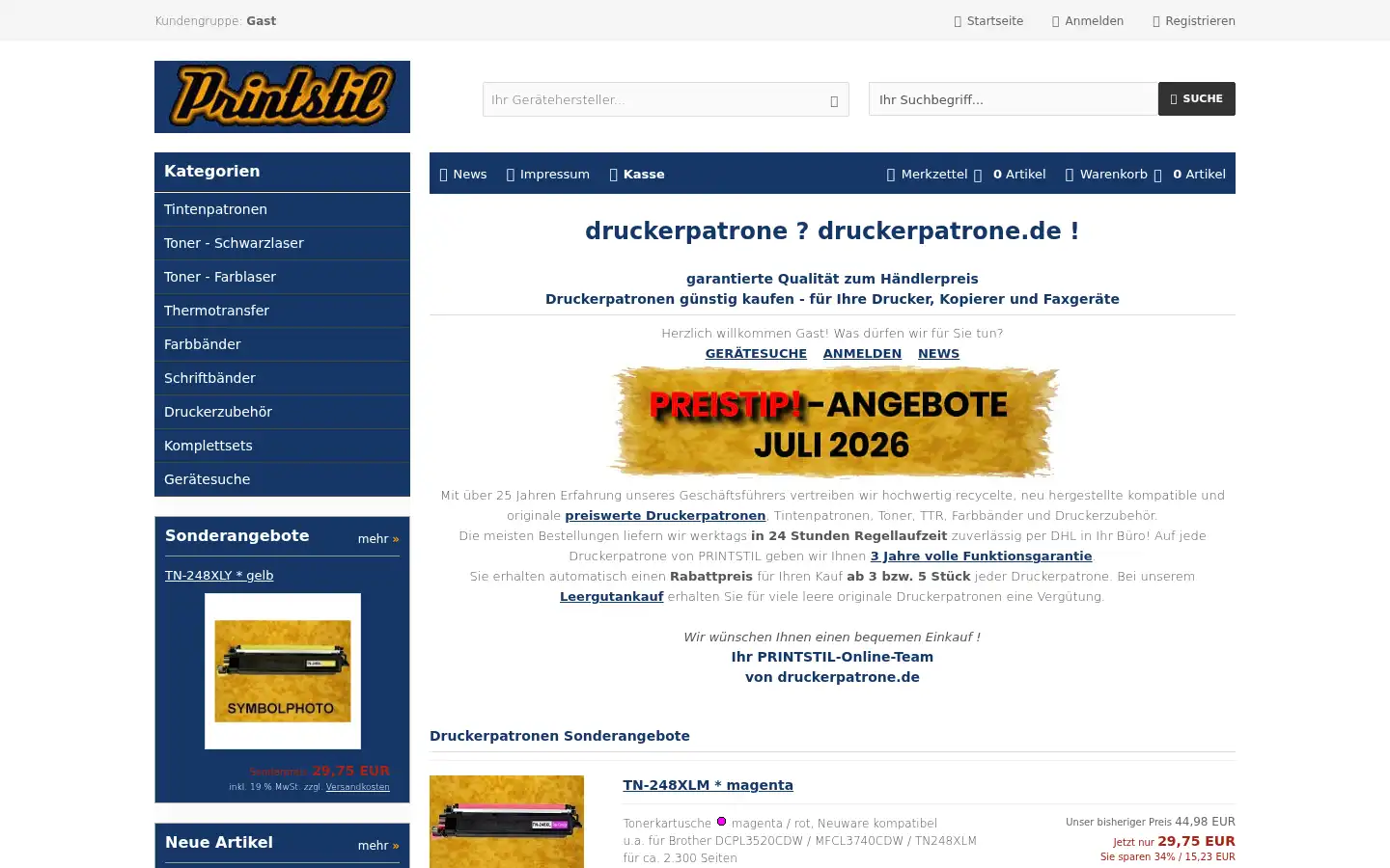 Screenshot of druckerpatrone.de