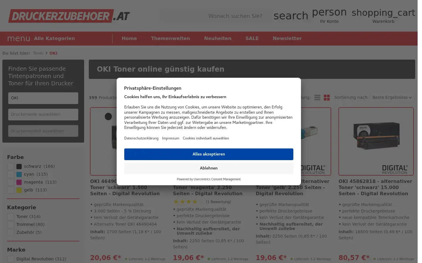 Screenshot of druckerzubehoer.at