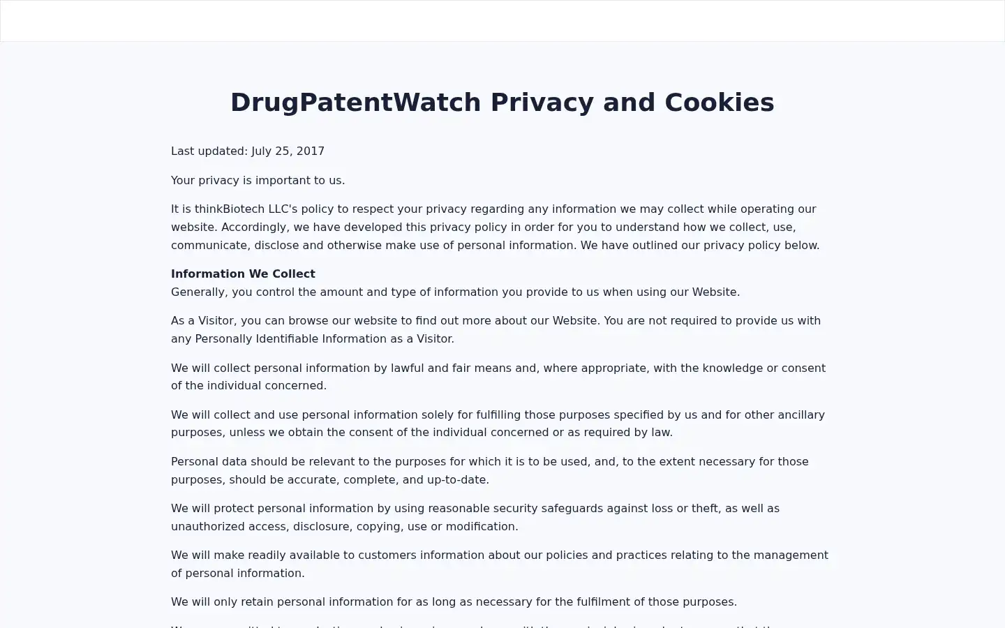Screenshot of drugpatentwatch.com