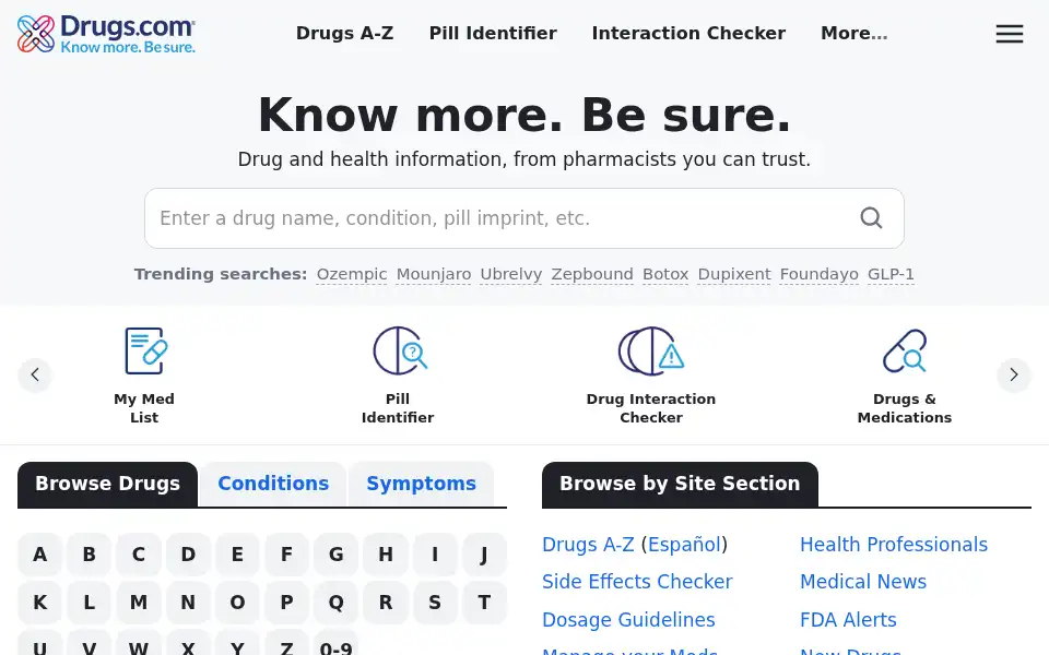 Screenshot of drugs.com