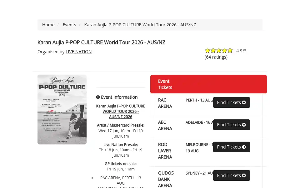 Screenshot of drytickets.com.au