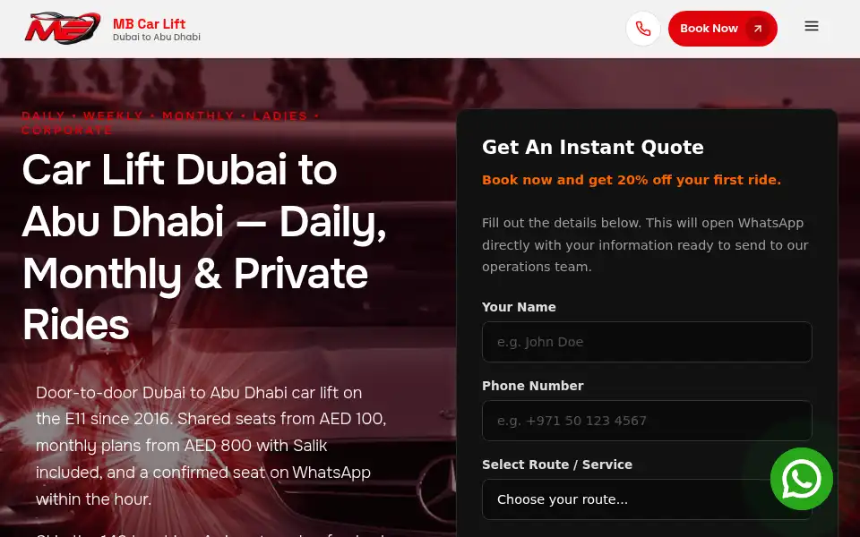Screenshot of dubaitoabudhabicarlift.com