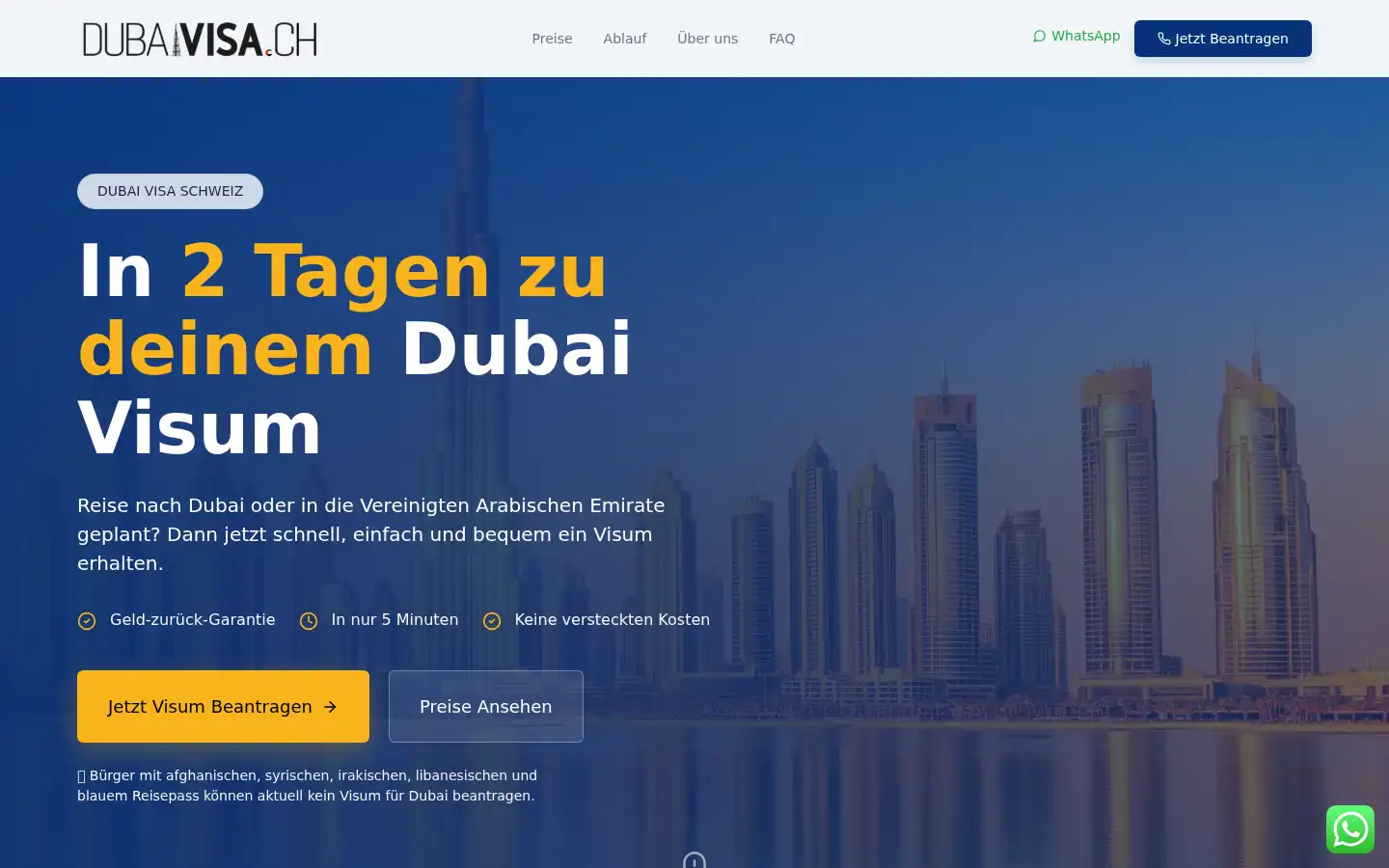 Screenshot of dubaivisa.ch