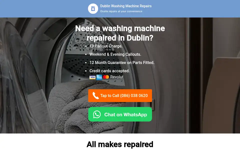 Screenshot of dublinwashingmachinerepairs.com
