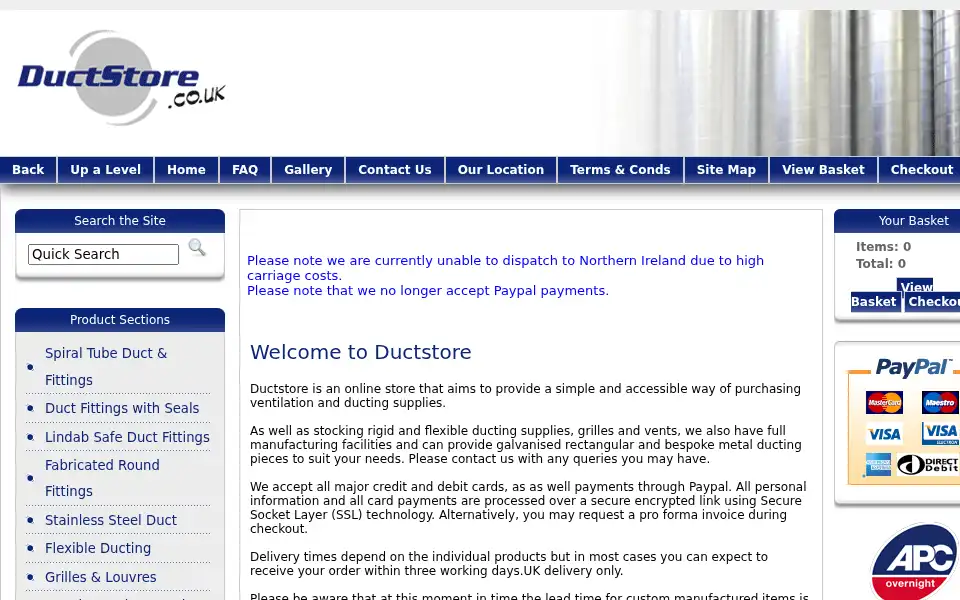 Screenshot of ductstore.co.uk