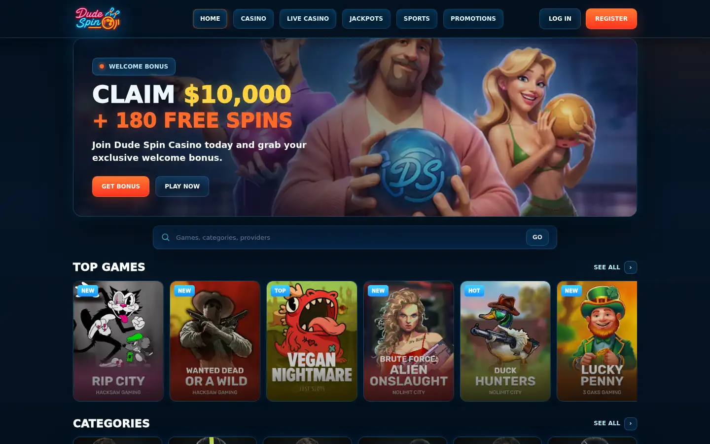 Screenshot of dudespincasino.site