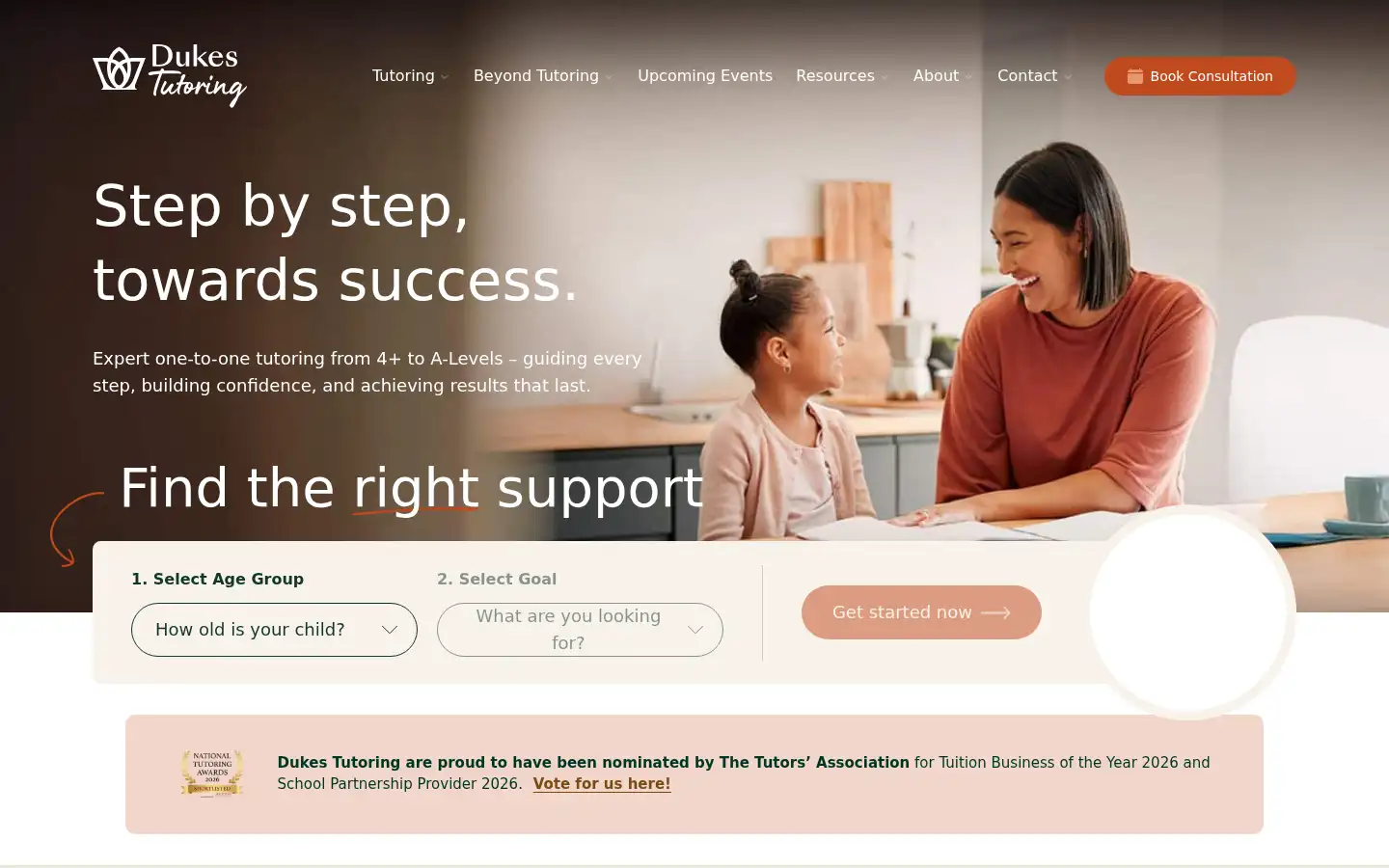 Screenshot of dukestutoring.com