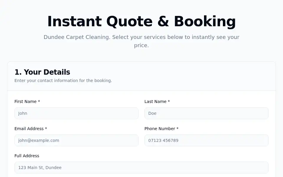 Screenshot of dundeecarpetcleaning.co.uk