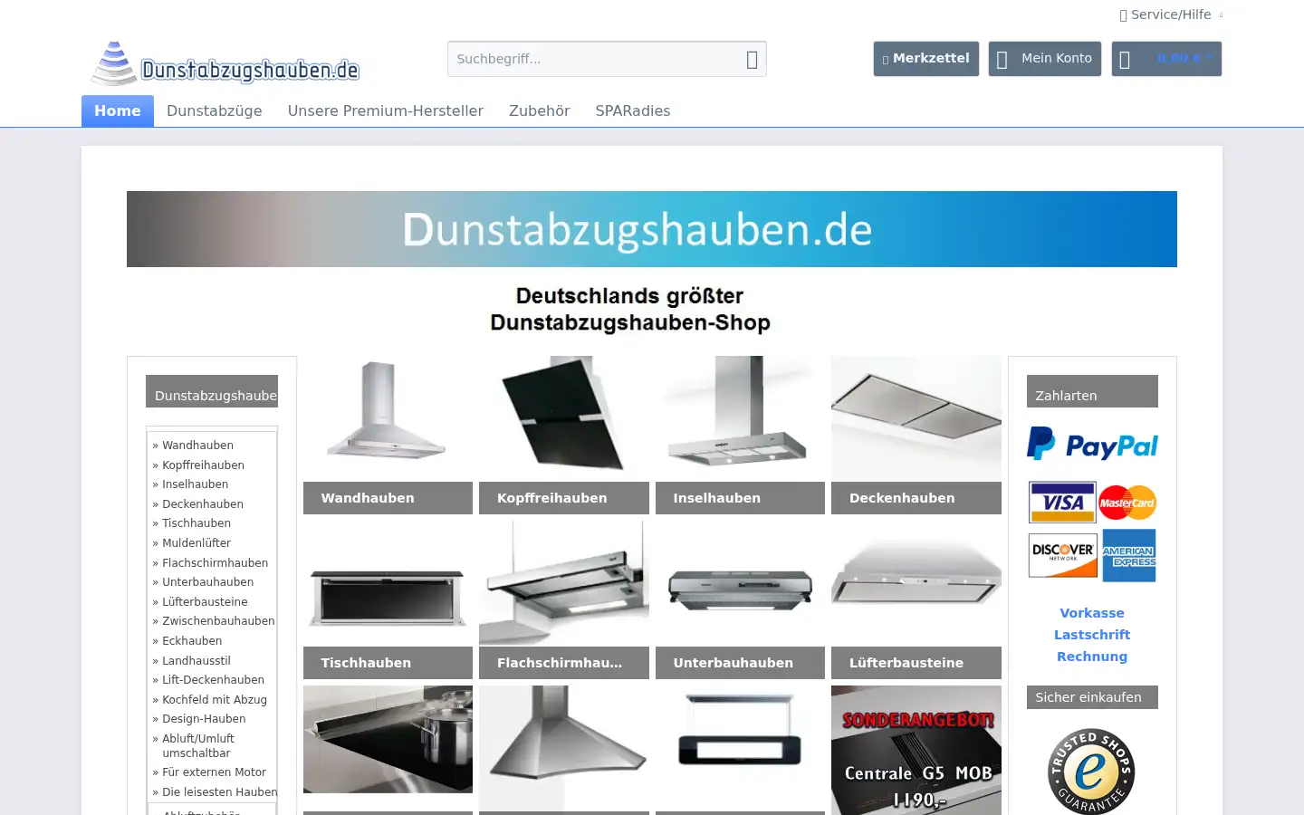 Screenshot of dunstabzugshauben.de