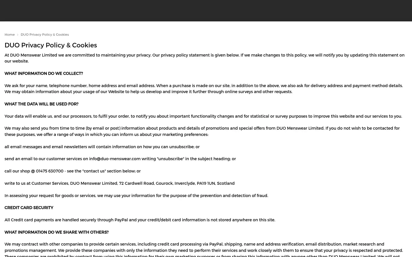 Screenshot of duo-menswear.com