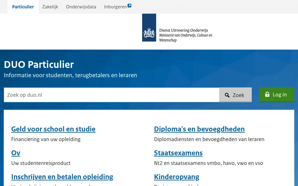 Screenshot of duo.nl