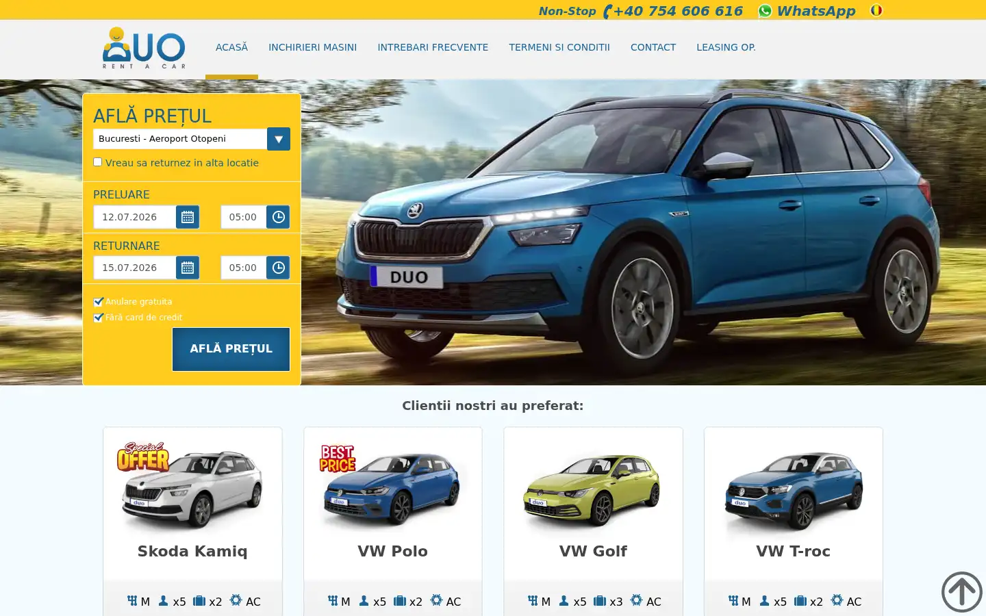 Screenshot of duorentacar.ro