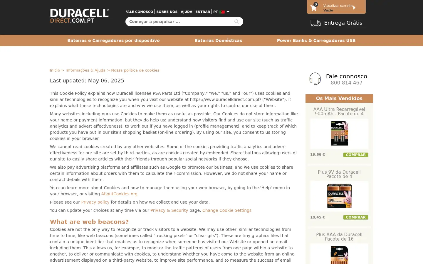 Screenshot of duracelldirect.com.pt